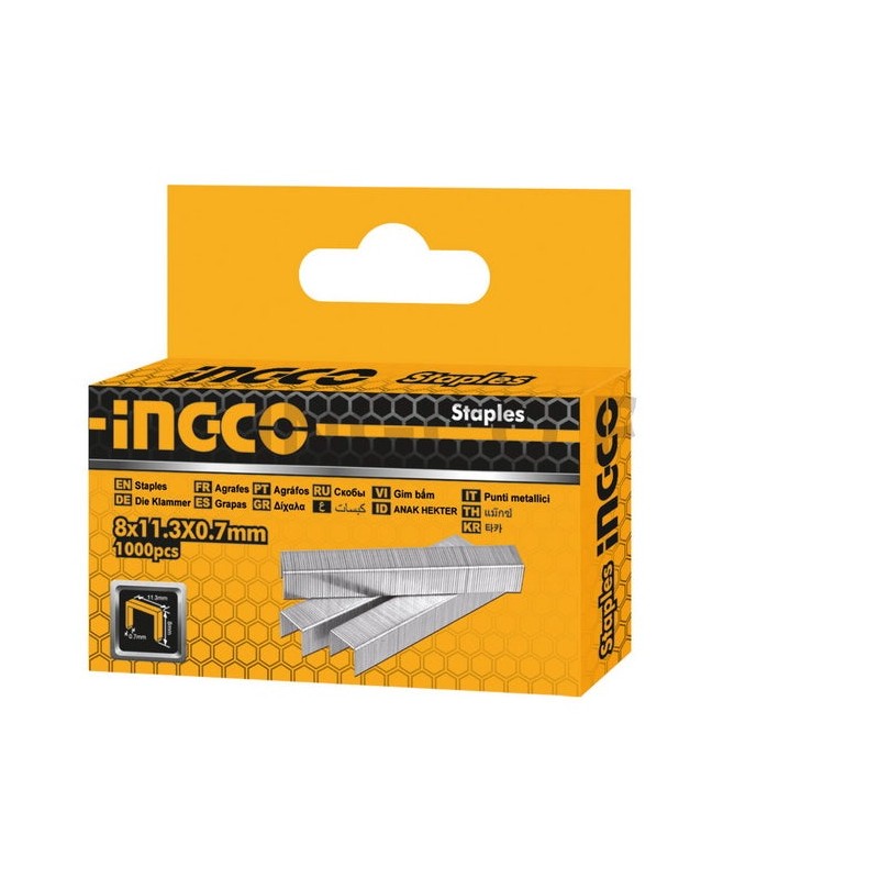 Set de 1000 Grapas de 8mm x 0.7mm INGCO (STS0108) - Accesorios Esenciales para tus Tareas de Fijación
