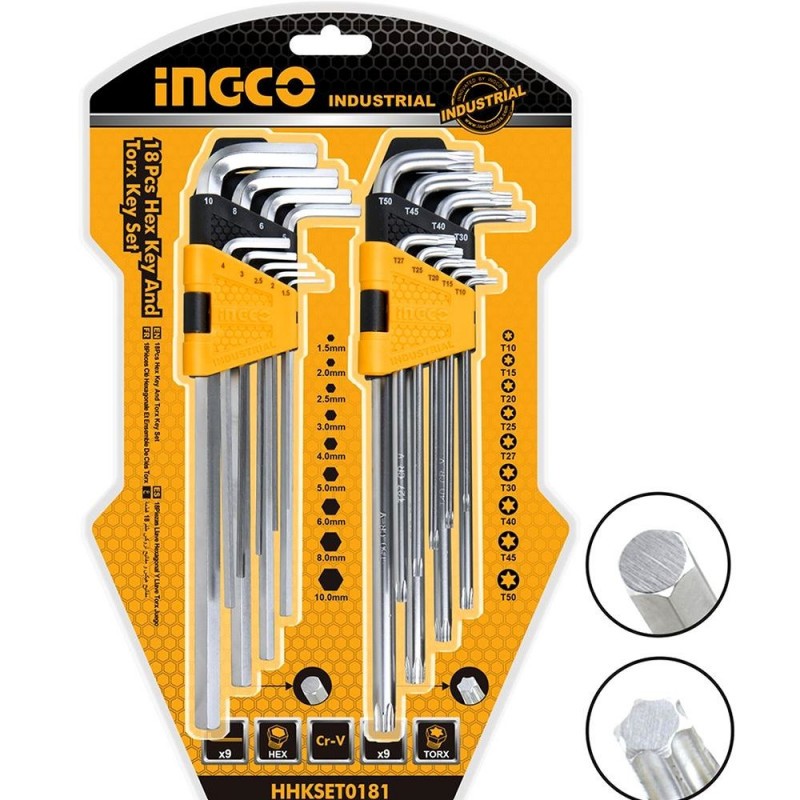 "Set de Llaves Allen y Torx 18 Piezas INGCO (HHKSET0181) - Herramientas Esenciales para Trabajos de Precisión" "Set de Llaves Allen y Torx 18 Piezas INGCO (HHKSET0181) - Herramientas Esenciales para Trabajos de Precisión"