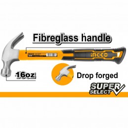 Martillo Carpintero Mango FV Super 450gr INGCO (HCHS8016) - Potencia y Control para Proyectos de Carpintería