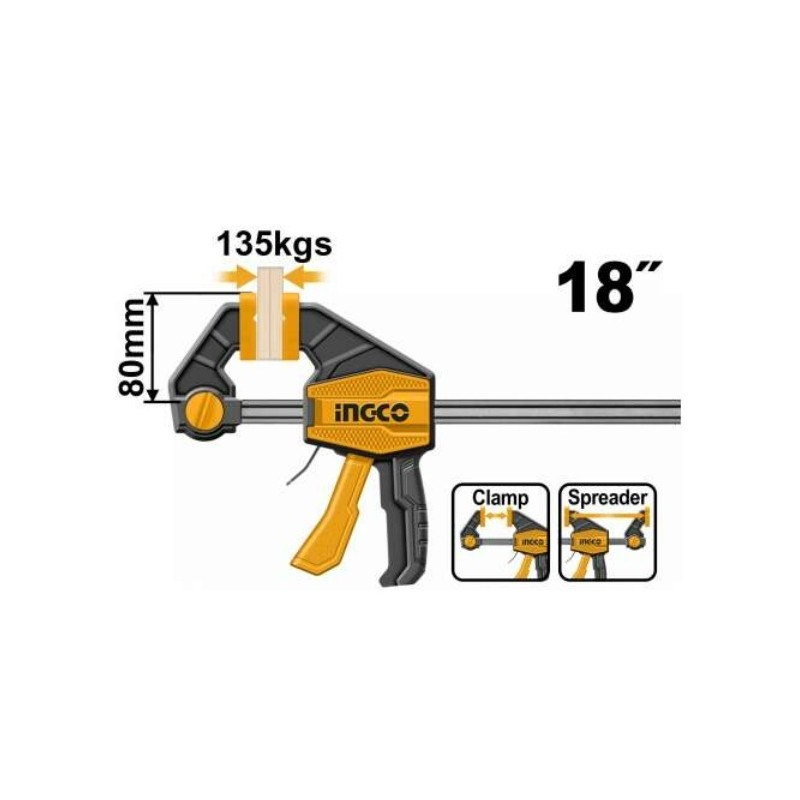 PRENSA RAPIDA INDUSTRIAL 18" SUJECION 135 KG (HQBC18801) INGCO PRENSA RAPIDA INDUSTRIAL 18" SUJECION 135 KG (HQBC18801) INGCO