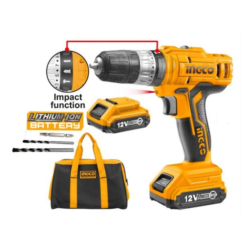 Taladro Percutor Inalámbrico 12V INGCO (CIDLI1222) - Potencia y Versatilidad para tus Tareas de Perforación Taladro Percutor Inalámbrico 12V INGCO (CIDLI1222) - Potencia y Versatilidad para tus Tareas de Perforación