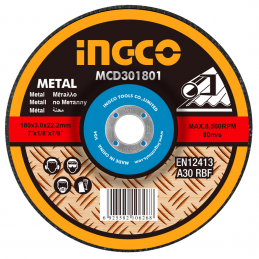 Disco de Corte para Metal de 7" x 1.6mm INGCO (180x1.6mmx22.2mm) - Cortes Precisos en Metal con Durabilidad