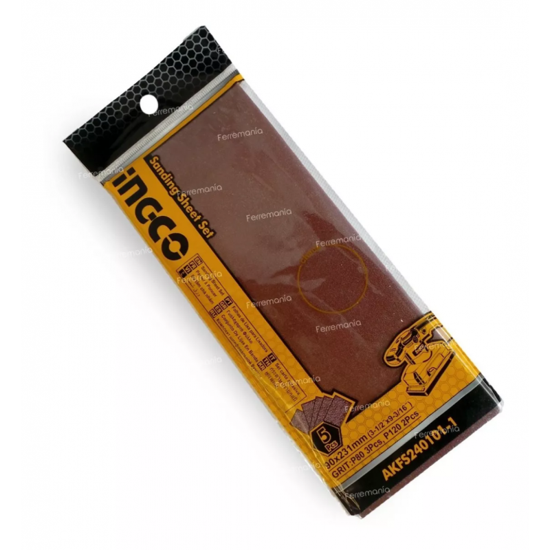 Set de Lijas para Lijadora Orbital de 5 Piezas 90 x 231mm INGCO Set de Lijas para Lijadora Orbital de 5 Piezas 90 x 231mm INGCO
