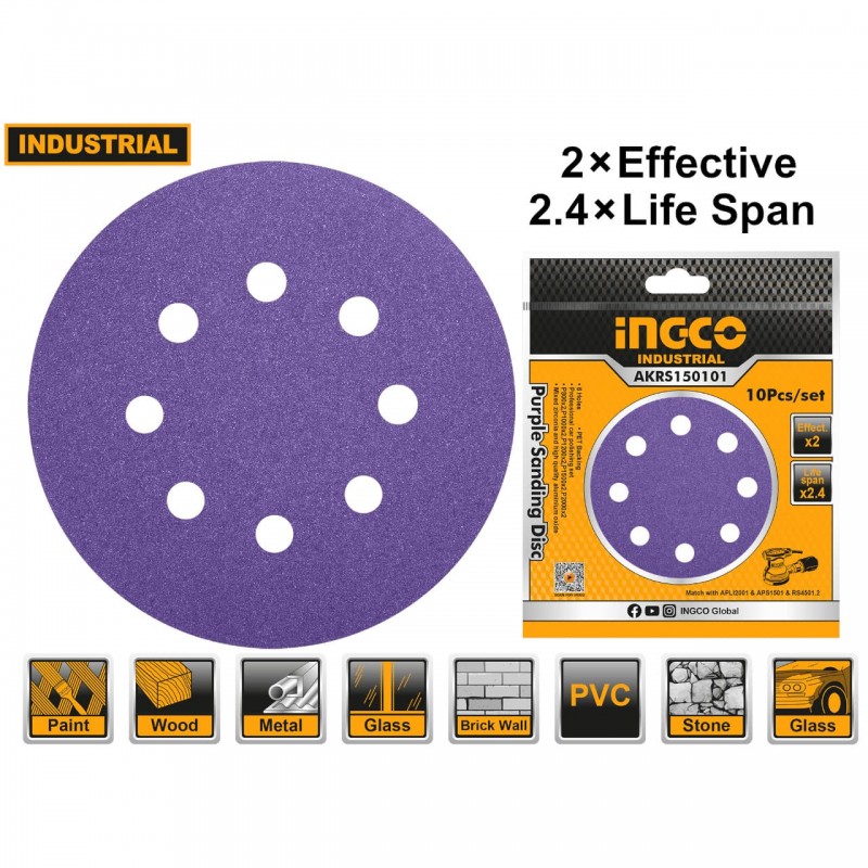 Set de Discos de Lija de Zirconio INGCO - 10 Piezas, Grano 800-2000, 150 mm (6 pulgadas)