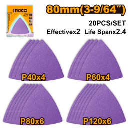 Set de Lijas Delta de Zirconio INGCO - 20 Piezas, Grano P40-120, 80 mm - Lijado Industrial de Alta Calidad