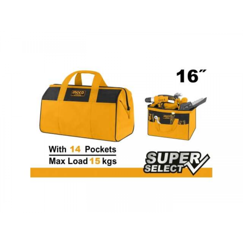 BOLSO DE HERRAMIENTAS 14 BOLSILLOS 16" SS INGCO: Transporta tus Herramientas con Estilo y Comodidad" BOLSO DE HERRAMIENTAS 14 BOLSILLOS 16" SS INGCO: Transporta tus Herramientas con Estilo y Comodidad"