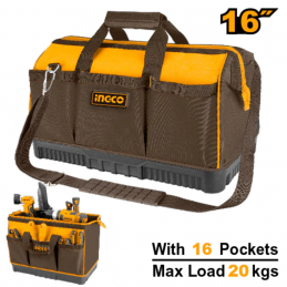 BOLSO DE HERRAMIENTAS INDUSTRIAL 16 BOLSILLOS 16" INGCO (HTBG08): Organiza tus Herramientas con Estilo y Durabilidad