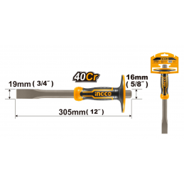 Cincel Plano Industrial para Hormigón 19x16x305mm - Alta Durabilidad y Precisión (HCCL851916) INGCO