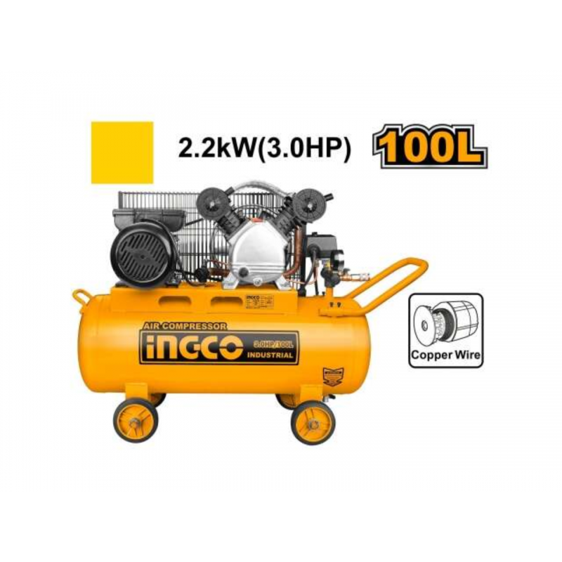 Compresor de Aire Industrial 100L INGCO AC1301008 | Potencia 2,2kW/3,0HP para Tareas Industriales Eficientes Compresor de Aire Industrial 100L INGCO AC1301008 | Potencia 2,2kW/3,0HP para Tareas Industriales Eficientes