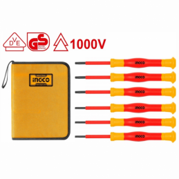 ATORNILLADOR AISLADO PRECISION 1000V JUEGO 6 PIEZAS (HKIPSD0601) INGCO