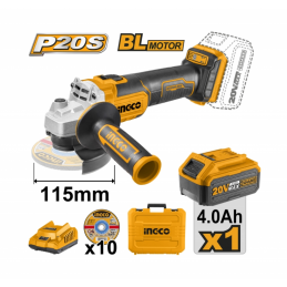 Esmeril Inalámbrico INGCO 115 mm 20V – Brushless con batería y accesorios