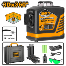 Nivel láser autonivelante 3D 360 Rayo Verde INGCO (HLL255245) - Precisión y visibilidad óptimas