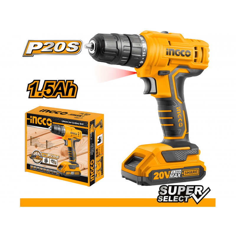 TALADRO ATORNILLADOR 10MM 1.5 AH 20V (CDLI20011 ) TODO - INGCO - TALCA TALADRO ATORNILLADOR 10MM 1.5 AH 20V (CDLI20011 ) TODO - INGCO - TALCA