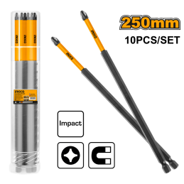 Juego de 10 Puntas Largas Ingco S2 PH2 1/4" x 250mm  (SDBIM11PH2103) - Alta Durabilidad y Precisión