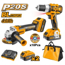 Adquiere el kit INGCO CKLI6015 que incluye un taladro inalámbrico de 13mm y un esmeril angular de 20V.