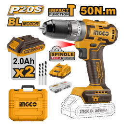 Taladro de Impacto Sin Escobillas INGCO Inalámbrico 20V con 2 Baterías y Cargador CIDLI20508