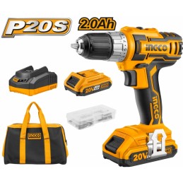 Compra Taladro Atornillador 20V INGCO CDLI2002 - 2 Baterías, Cargador y Bolsa | Herramientas de Calidad