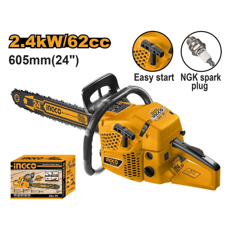 Motosierra INGCO a Gasolina 62CC 24’’ (GCS5602411) - Potencia y Eficiencia para Tareas de Corte Motosierra INGCO a Gasolina 62CC 24’’ (GCS5602411) - Potencia y Eficiencia para Tareas de Corte