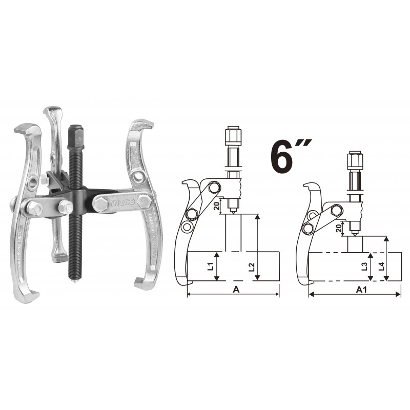 EXTRACTOR POLEA TRES MORDAZAS 6" (HGP08036) INGCO EXTRACTOR POLEA TRES MORDAZAS 6" (HGP08036) INGCO