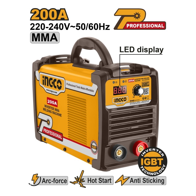 SOLDADORA MMA INVERTER 200 AMP (ING-MMA20038) INGCO SOLDADORA MMA INVERTER 200 AMP (ING-MMA20038) INGCO