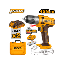 Taladro Atornillador Inalámbrico 20V INGCO con 2 Baterías 2.0Ah y Cargador (CDLI200528)