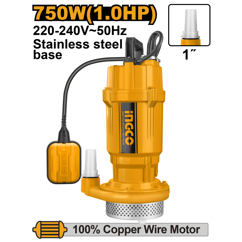 Bomba Sumergible Metálica INGCO 750W - 1.0 HP (SPC7508) | Potencia y Durabilidad