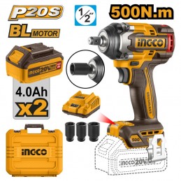 LLAVE DE IMPACTO 1/2'' INALÁMBRICA 20V INGCO - 500Nm, 2 Baterías 4.0Ah y Cargador | CIWLI2050