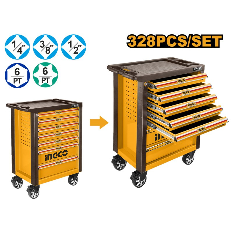 CAJA METALICA 7 CAJONES C/HERRAMIENTAS JGO 328 PZAS (HTCS273281) INGCO CAJA METALICA 7 CAJONES C/HERRAMIENTAS JGO 328 PZAS (HTCS273281) INGCO