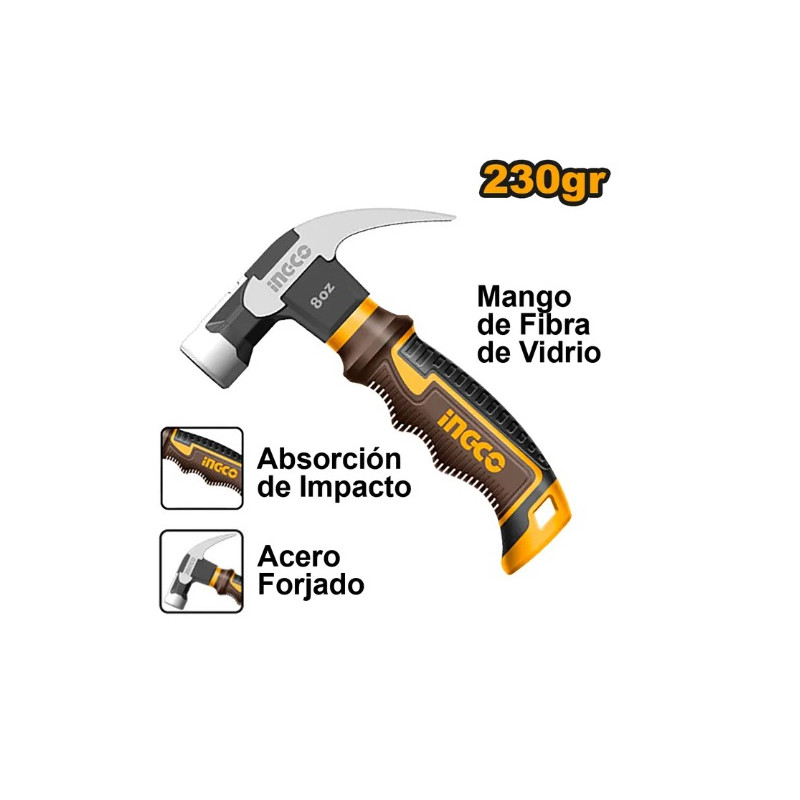 Mini Martillo de Carpintero de 8oz con Mango de Fibra de Vidrio INGCO (HMCH80808D) - Precisión en Trabajos de Carpintería