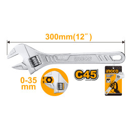 Llave Francesa 30cm INGCO (HADW131122) - Herramienta Ajustable de Calidad para Tareas Variadas