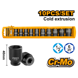 Juego de Dados de Impacto 1/2" DR 10 Pzs INGCO (HKISSD12101) – Alta Resistencia y Precisión