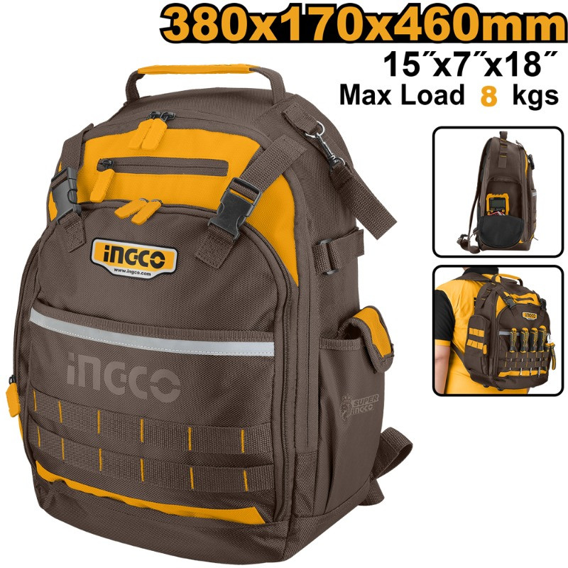 Mochila Portaherramientas INGCO HBP01028 – Capacidad 8 kg, Oxford 1680D Mochila Portaherramientas INGCO HBP01028 – Capacidad 8 kg, Oxford 1680D