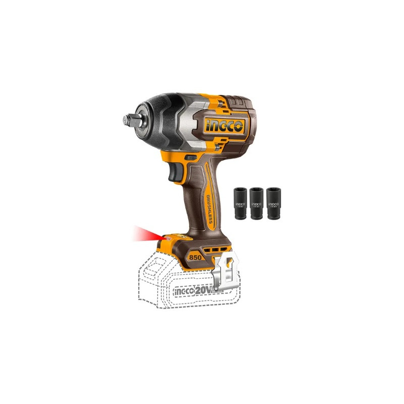 Llave de Impacto 1/2" 850Nm 20V sin Batería | INGCO CIWLI20851 Llave de Impacto 1/2" 850Nm 20V sin Batería | INGCO CIWLI20851
