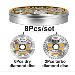 Set de 8 Discos Diamantados 115mm (DMD301153) - Cortes Precisos en Materiales Duros