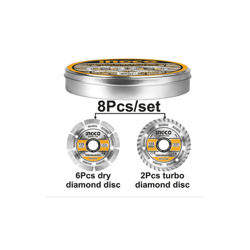 Set de 8 Discos Diamantados 115mm (DMD301153) - Cortes Precisos en Materiales Duros Set de 8 Discos Diamantados 115mm (DMD301153) - Cortes Precisos en Materiales Duros