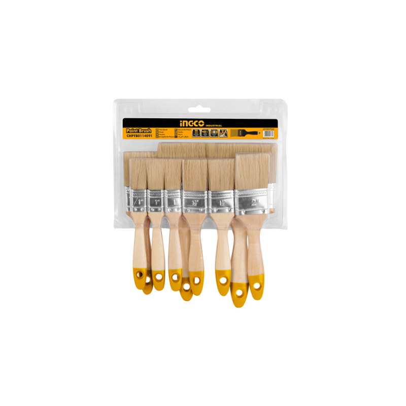 Set de Brochas Sintéticas INGCO (CHPTB0114091) - 9 Piezas de 1 a 4 Pulgadas | Herramientas de Pintura de Calidad Profesional