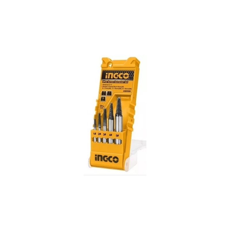 KIT EXTRACTOR PERNOS INDUSTRIAL 6-18 MM JUEGO 5 PIEZAS (ASE008) INGCO KIT EXTRACTOR PERNOS INDUSTRIAL 6-18 MM JUEGO 5 PIEZAS (ASE008) INGCO